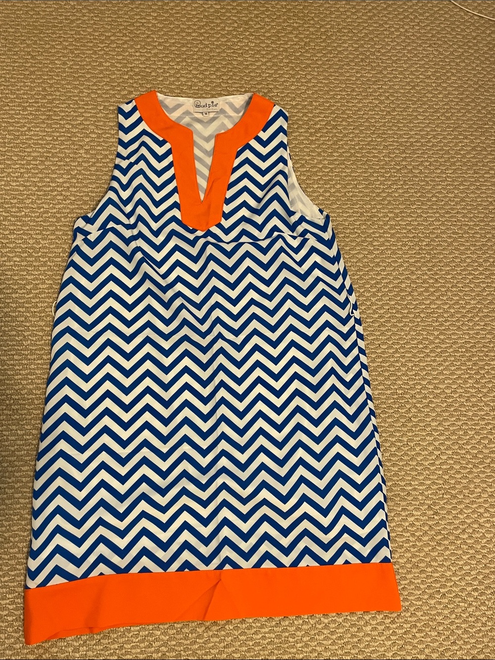 Mudpie blue Chevron Shift Dress with Orange Trim